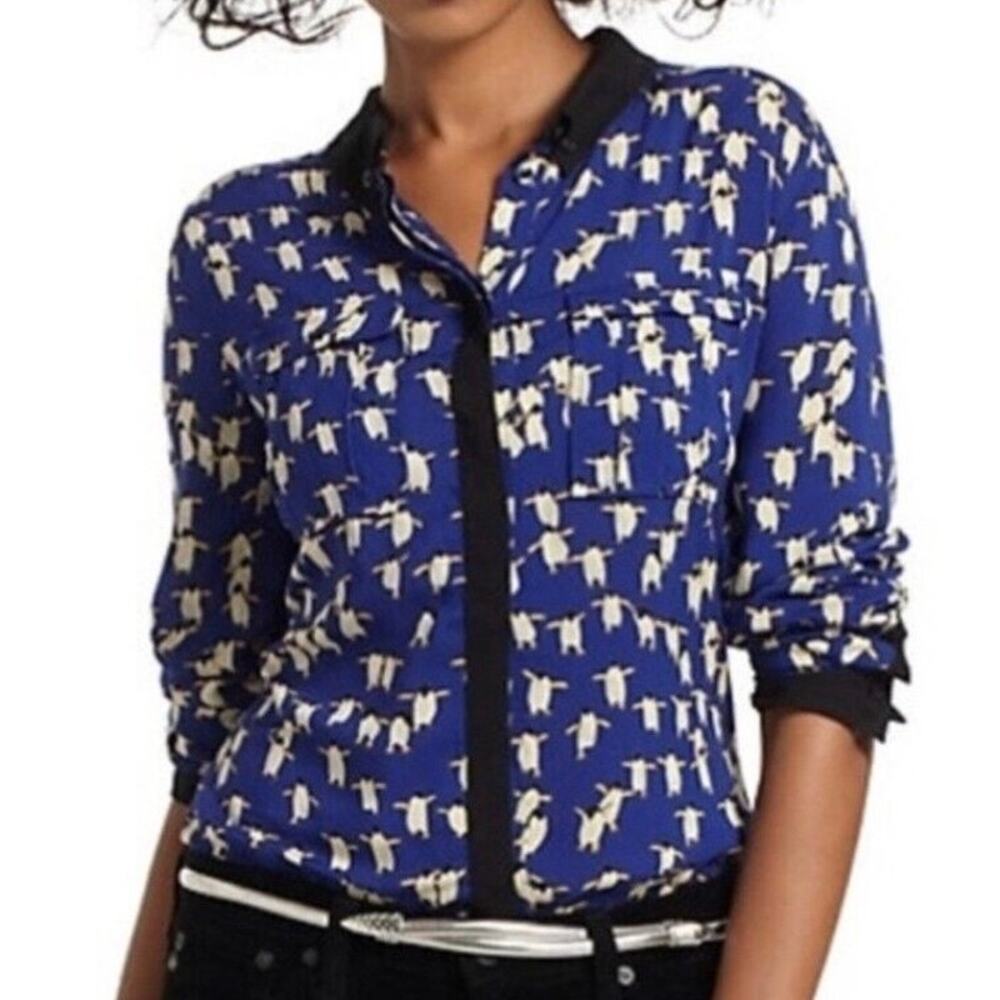 Anthropologie Maeve Bagatelle Buttondown Penguin Blouse - Blue - 2 - Picture 2 of 14